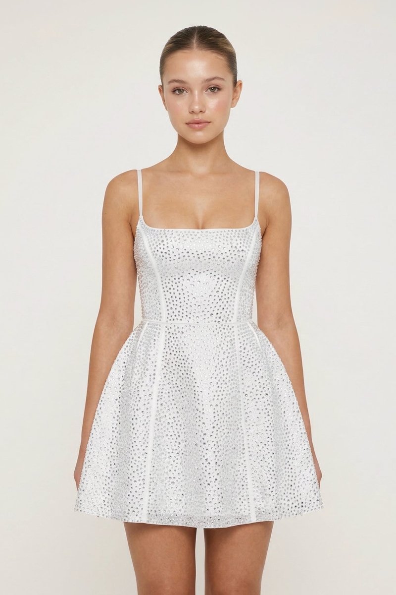 A - Line Beaded White Mini Graduation Dress - KissProm