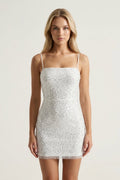 Ivory Sequin Sheath Mini Graduation Dress - KissProm